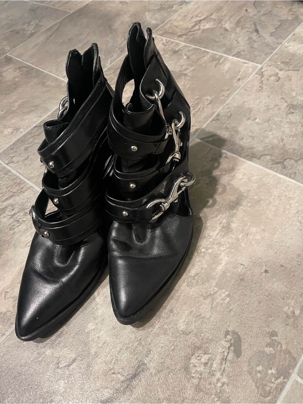 Rebecca minkoff Women’s Black Strappy Pointed-Toe Ankle Boots
